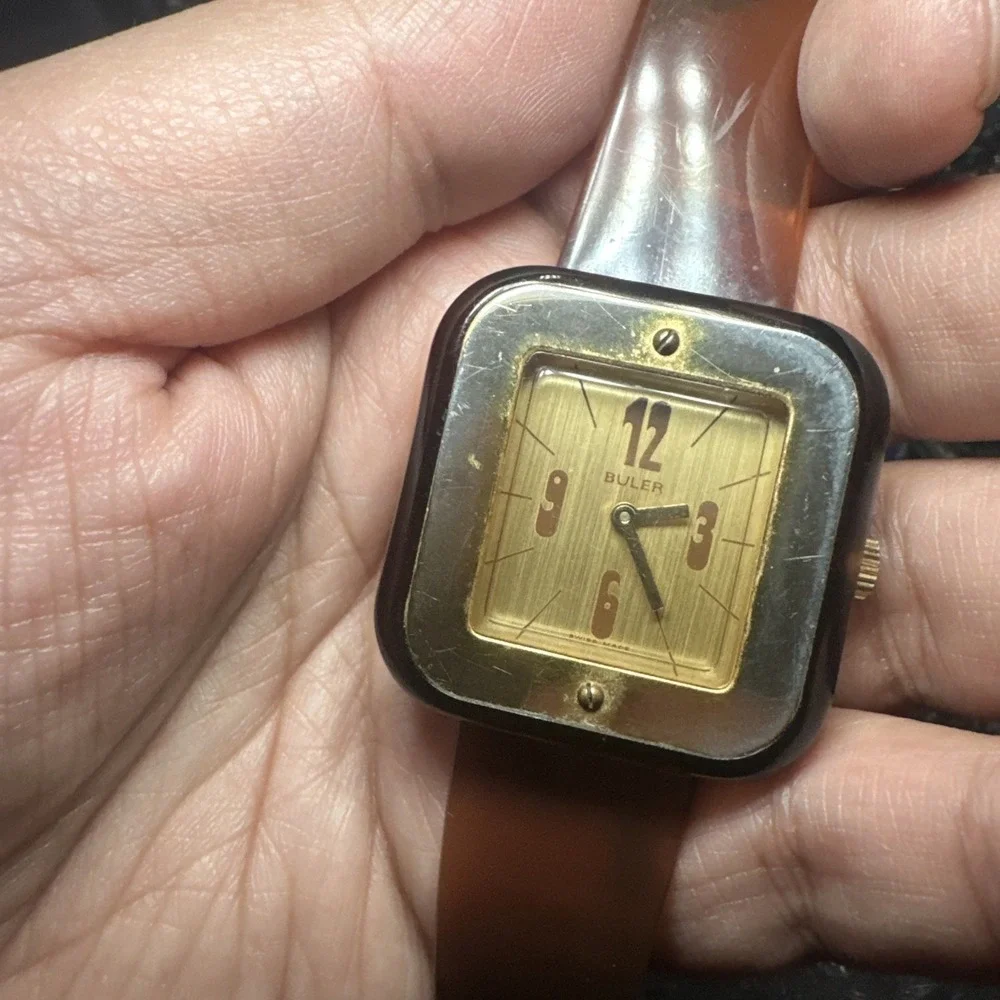 VTG 1970 Buler Swiss Mod Depose Watch Transparent Lucite Acrylic Mechanical RUNS